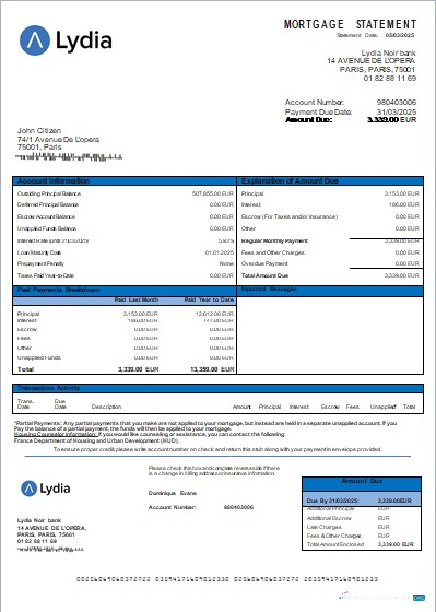 Download France Lydia Noir bank mortgage statement scr Photoshop template